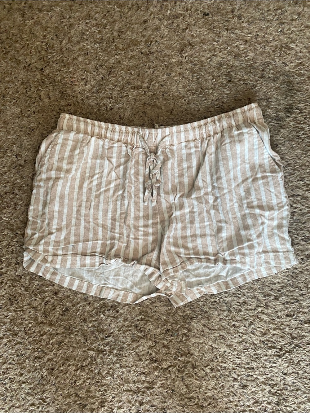 Striped Beige and White Tie-Waist  Shorts